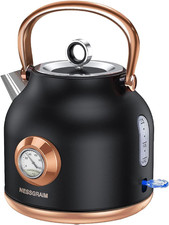 Retro Electric Kettle, 1.7L Stainless Steel Tea Kettle with Large Temperature Ga