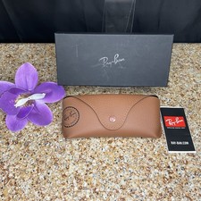 Ray-Ban Eyeglass Snap Shut Soft Case w/Blk Logo Cleaning Cloth  Gift Box/Camel