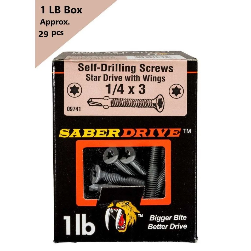 Saberdrive Star Drive Floorboard Screws with Wings - 1/4" x 3" 1lb Box, Approx.  - Image 2 of 3