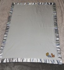 Disney Vintage Winnie The Pooh And Tigger Blue Satin Trim Baby Crib Blanket
