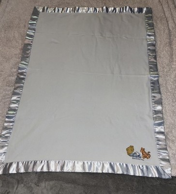 Disney Vintage Winnie The Pooh And Tigger Blue Satin Trim Baby Crib Blanket