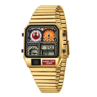 HUMPBUCK DIGITEMP Men's Watch Multifunctional 3ATM Dual Time Alarm LED Light