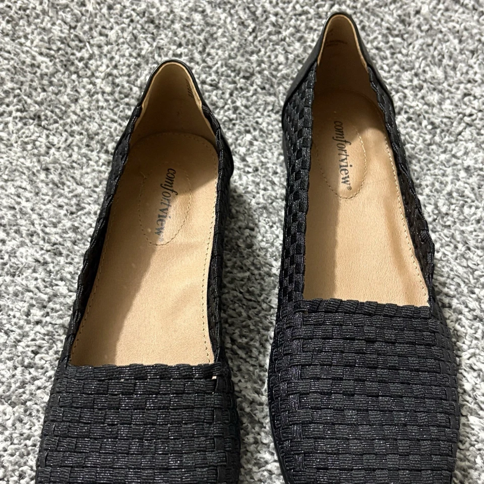 Женские шиммеры ComfortView Bethany без шнуровки на плоской подошве размер 10 ШИРОКИЕ черная ткань - Изображение 4 из 4