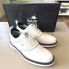 FootJoy Malbon Traditions Spiked Golf Shoes White/Aqua UK 7 Medium Leather
