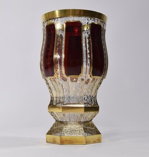 edles FRANZ HEIDE Venezia POKALGLAS Gold Rubinrot Becher Kelch Vase Böhmen Prunk