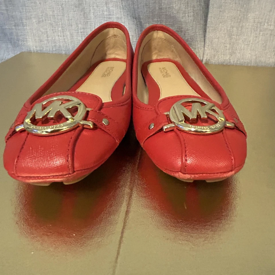 Zapatos Michael Kors Mujer Talla 6.5M Rojo Mocasín Ballet Pisos Cuero MK Logo Foto 4 de 4