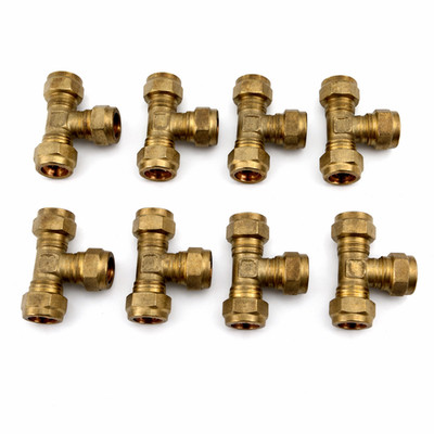 Yorkshire 10 mm Klemm-T-Stück Fittinge - Messing Sanitär Verbinder (8er Pack)