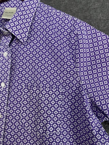 Camisa Blair Abotonada Para Mujer Talla Grande Púrpura Blanca Floral Mangas Cortas” - Imagen 7 de 11