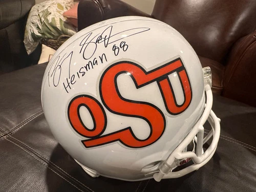 BARRY SANDERS autographed full sized Replica helmet OSU vintage logo