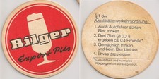 Brauerei Bilger, Gottmadingen - alter Bierdeckel "3 Glas = 0,4 Promille"