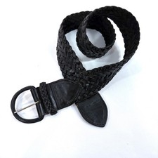 Braided Leather Belt Black Woven Wide Covered Buckle Boho 37 Inch