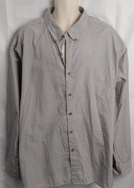 Michael Austin Mens Button Up Shirt 4XL Beige Blue Plaid Long Sleeve Casual - Image 2 of 4