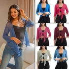Womens Tie Up Open Front Shrug Ladies Knitted Cropped Bolero beach summer Top