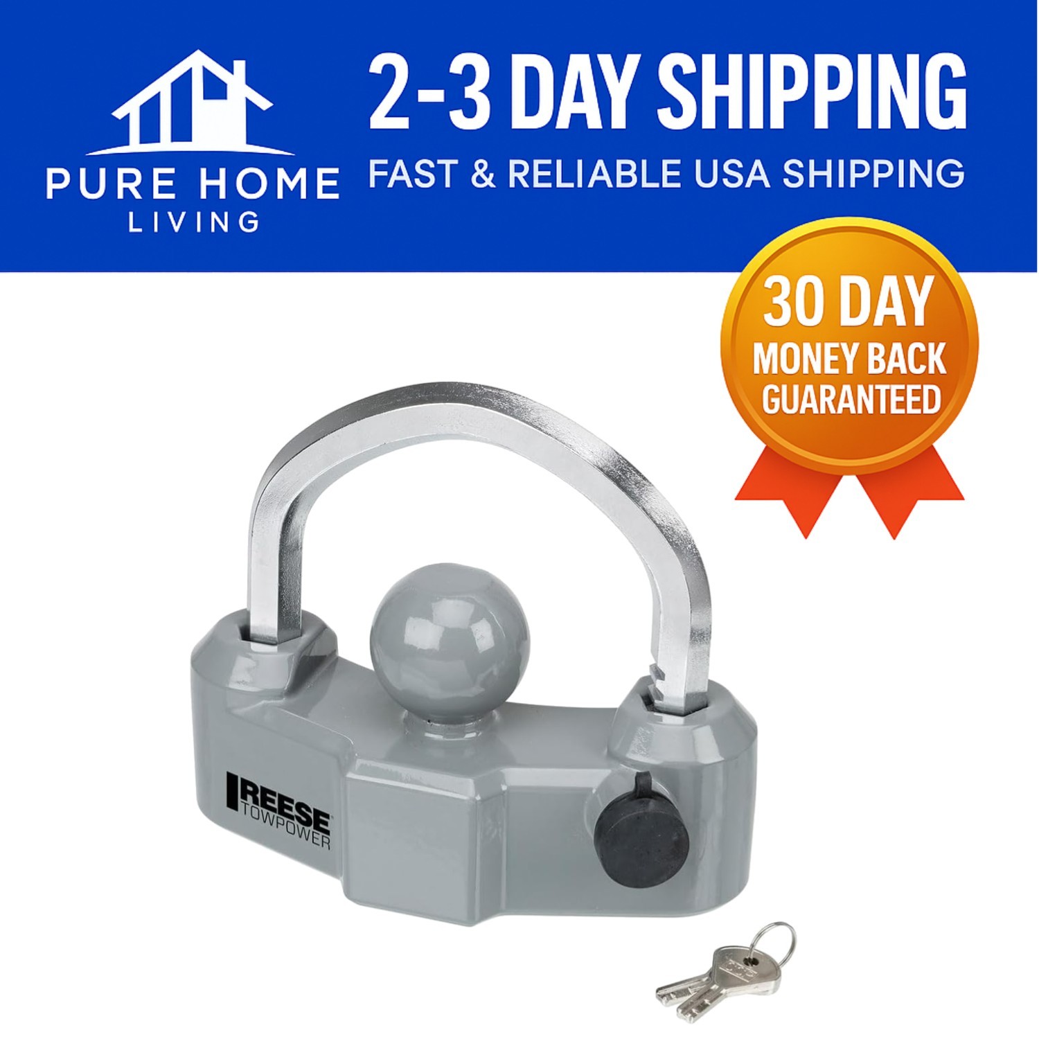 Reese Towpower 7088300 Heavy-Duty Universal Trailer Coupler Lock, Silver Finish