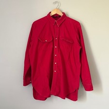 Vintage Lands End Red Work Shirt Made in USA Distressed Faded