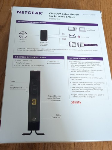 Netgear CM500V 16x4 DOCSIS 3.0 680Mbps Cable Modem Voice Phone - Comcast XFINITY - Picture 3 of 13