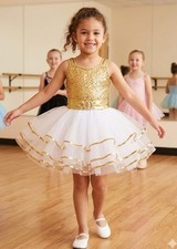 Revolution Dance Dress Gold-white Sleeveless Dance Costume