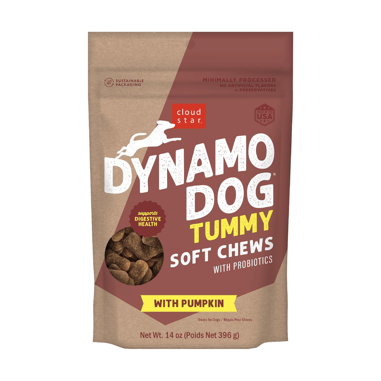 Cloud Star Dynamo Dog Tummy Treats &ndash; Soft & Chewy Probiotics Support for Dogs