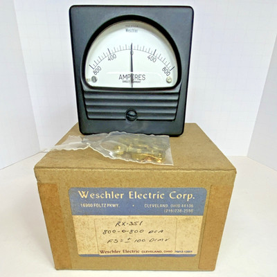 Vintage Weschler Electric 291B230A18 RX-351 Panel Meter 800-0-800 DC Amps - NOB
