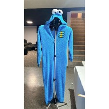 Sesame Street Cookie Monster Kids XL Blue Sherpa Fleece Union Suit Jumpsuit PJs