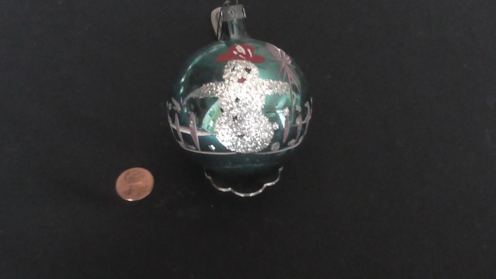 Vintage Shiny Brite snowman hand blown/painted Christmas ornament, blue green