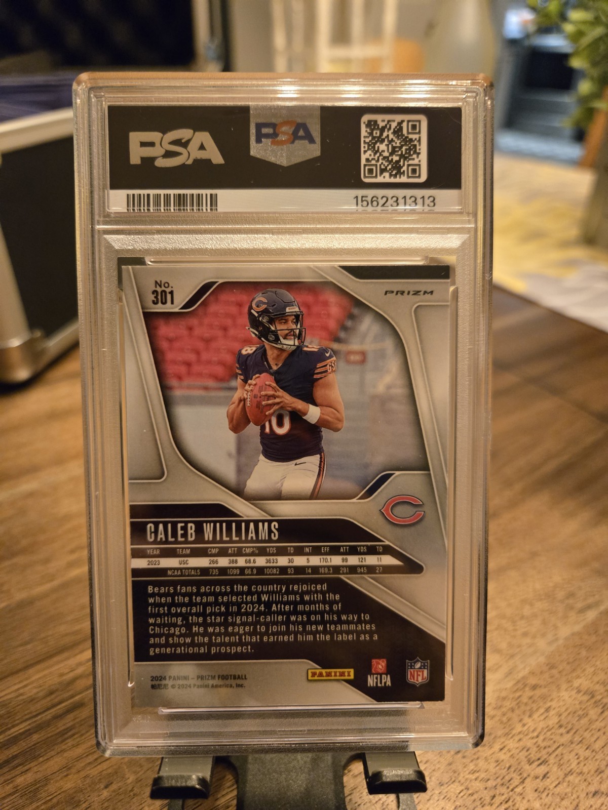 2024 Panini Prizm Caleb Williams #301 Neon Green Pulsar Prizm (RC) PSA 9 view 2