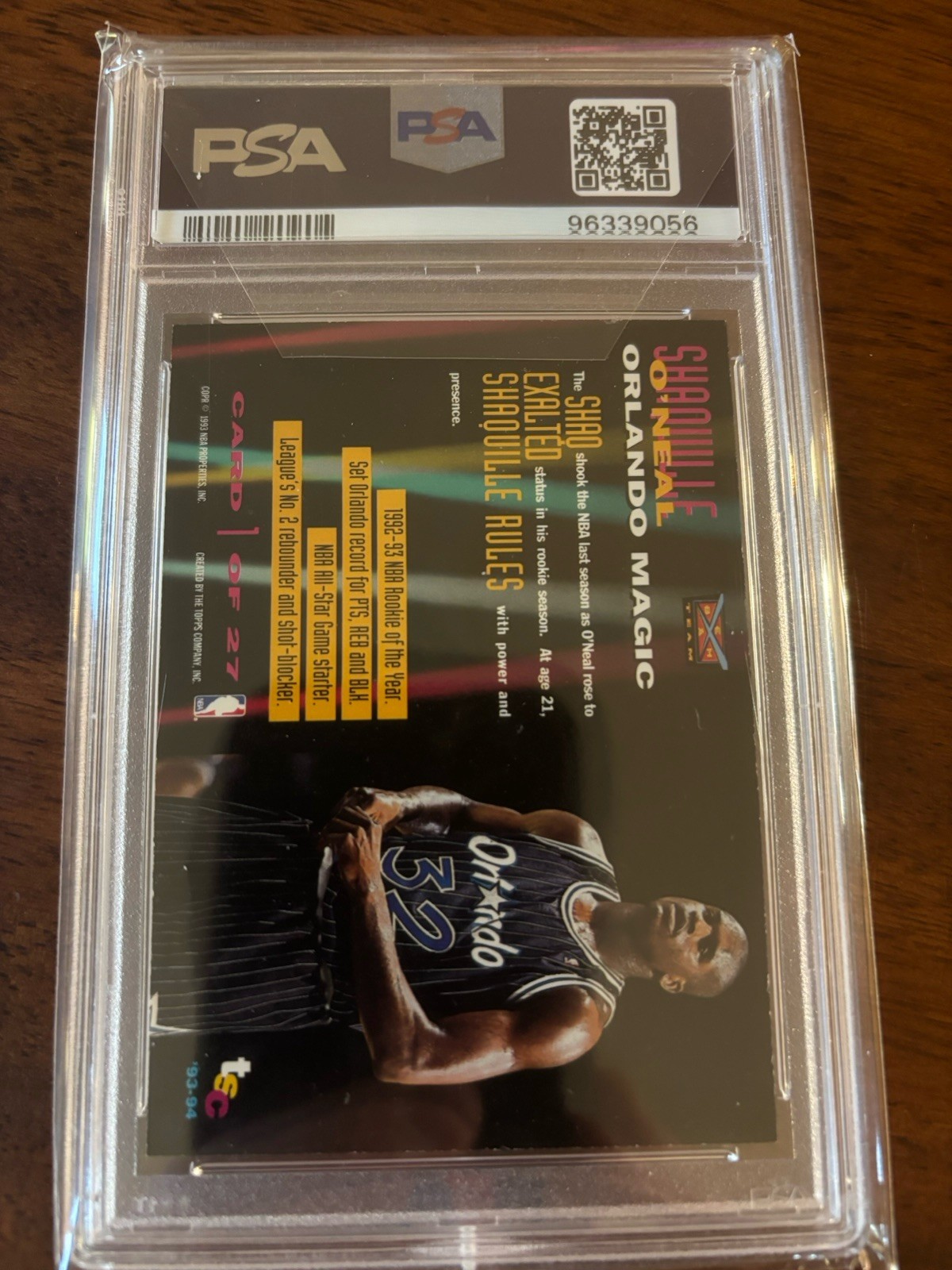 93-94 Topps Stadium Club Members Only Beam Team Shaquille O’Neal PSA 8 view 2