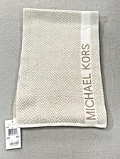 Michael Kors Scarf Womens One Size Gold Beige Cream MK Metallic Knit New Tags