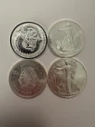 Lot of 4 - 1 oz .999 Silver Rounds Dragon Argent, Britannia 2021, Aztec & Eagle