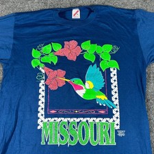 Jerzees T-Shirt Mens XL Blue Missouri Hummingbird Graphic Vintage 90s USA Made