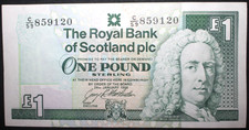 Scotland Royal Bank of One Pound Currency Note 1996 P# 351c Edinburgh Castle 1