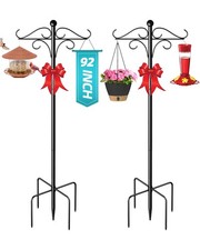 92" Double Shepherds Hooks for Outdoor, Adjustable Heavy Duty Bird Feeder Pol...