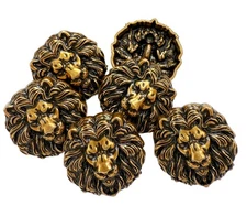 6PC Vintage Buttons Antiqued Gold Lion Shank Metal Buttons Large 23mm