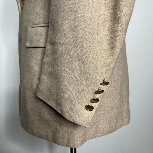 Custom Tailored Lebow Sport Coat Blazer 43R Mens 100% Cashmere Solid Beige - Picture 3 of 12
