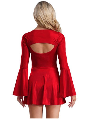 Women's Shiny Dance Dress Square Neck Mini Dress High Waist Cocktail Party Dress - Picture 18 of 72