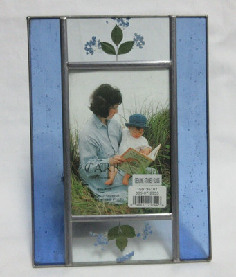 CARR FRAMES GENUINE Blue Stained-Glass w/PRESSED FLOWERS Photo Frame 3.5x5''PHOTO