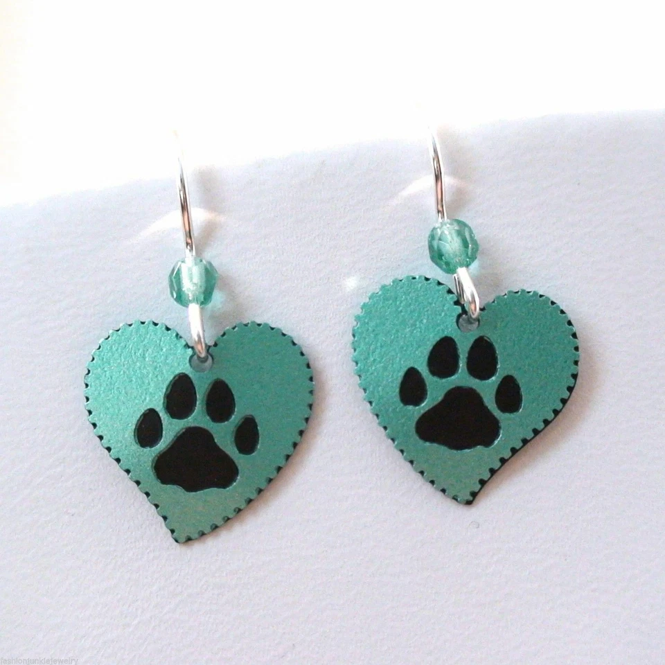 Pendientes Estampado Pata - Pendientes Plata de Ley 925 - Mascota Gato Perro Oso Corazón Foto 2 de 3