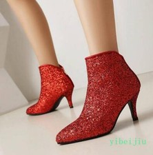 Ankle Boots Kitten Heel Women's Glitter Sequins Shoes Oversize Party Dance Show