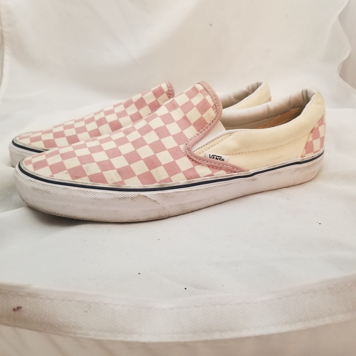 VANS Classic Slip On Blur Check Shoes White Pink Sz Men 11 Canvas Leather eBay