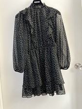 Zara Mock Neck Long Sleeve Dress Black White Speckle Small