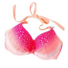 BOUX AVE BOOST BIKINI TOP BRA HALTERNECK SUNSET ORANGE PINK PADDED PLUNGE 34C