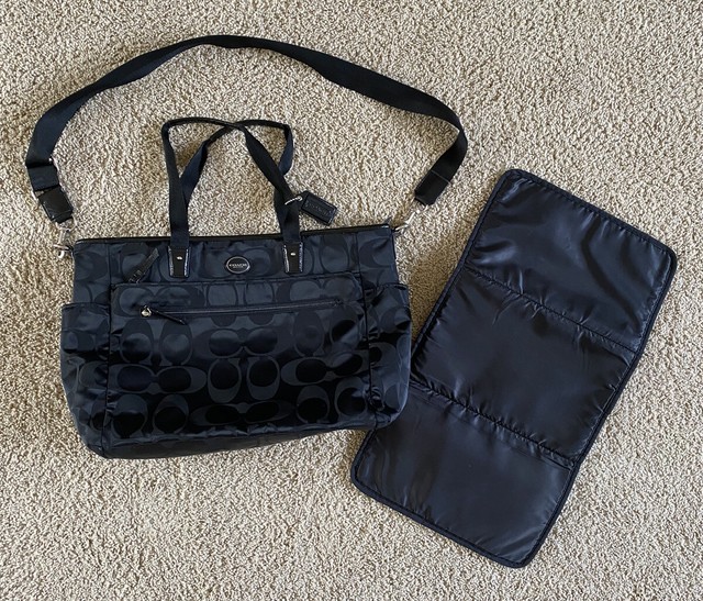 Coach Black Nylon Diaper Bag F77577 Changing Pad Included Shoulder Tote | eBay