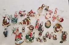 Santa Ornaments Lot of 29 Assorted Mixed Materials Glass Metal Clay Wood Plastic