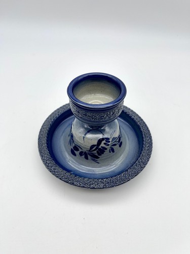 Gres D' Alsace Dany Tonin French Pottery Blue Floral Stoneware Candle Holder - Picture 2 of 5
