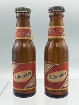 Vintage Pair SCHMIDT's BEER Brewing Co Miniature BOTTLE Advertising DETROIT MI