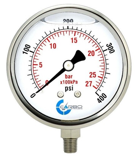 2 Inch Pressure Gauge - 4000 PSI, 1/4 NPT, Chrome Steel Case, Side/Bottom Mount