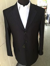 Men's 3 button Suit Wool Feel Jacket  pants black/black, tone on tone stripes