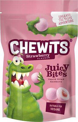 3x 115g Chewits Juicy Bites Erdbeergeschmack - NEU UK LAGER