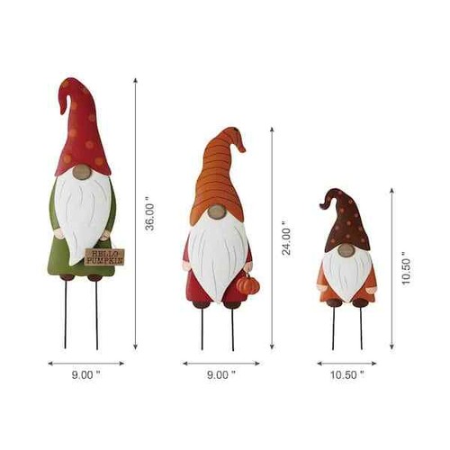 Fall Metal Gnome Family Yard Stake or Wall Decor or Standing Decor Set of 3 Fall - Picture 4 of 9