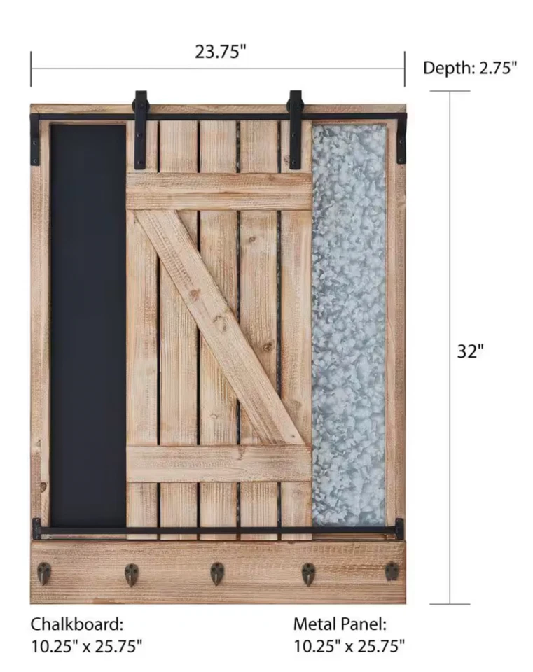 Barn Door Combo Board Memo Board with Hooks - Image 2 of 4